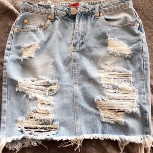 Denim Distressed Skirt